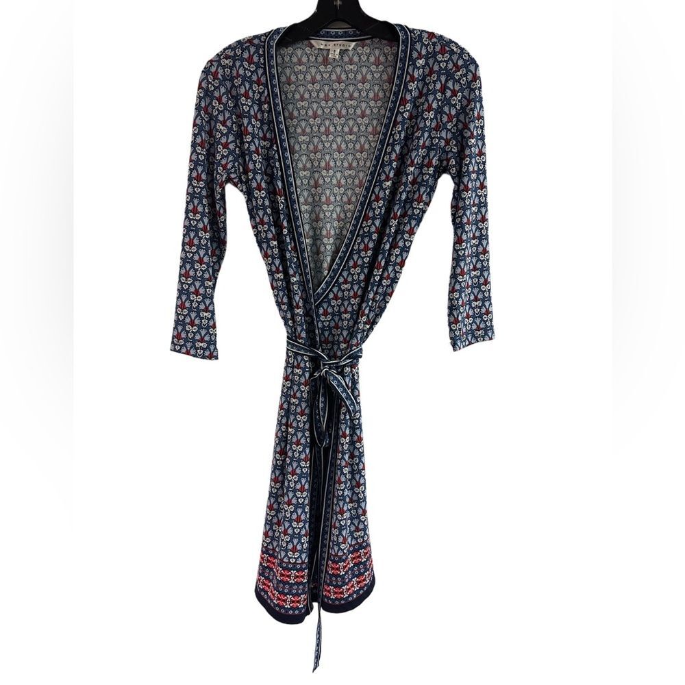 Max Studio Blue Red Print Wrap Dress Size S